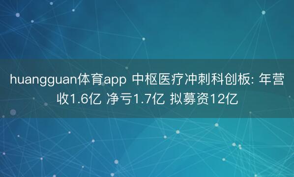 huangguan体育app 中枢医疗冲刺科创板: 年营收1.6亿 净亏1.7亿 拟募资12亿