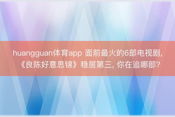 huangguan体育app 面前最火的6部电视剧， 《良陈好意思锦》稳居第三， 你在追哪部?