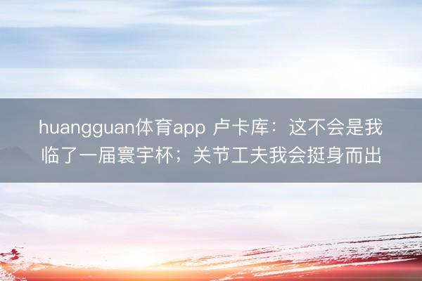 huangguan体育app 卢卡库：这不会是我临了一届寰宇杯；关节工夫我会挺身而出